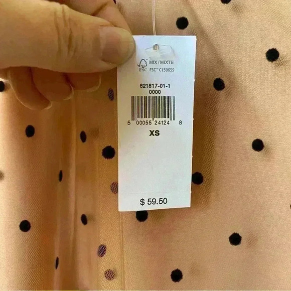 Banana Republic NWT Pink Mesh Top XS Black Polka Dots Button Neck Office Attire - Picture 3 of 13